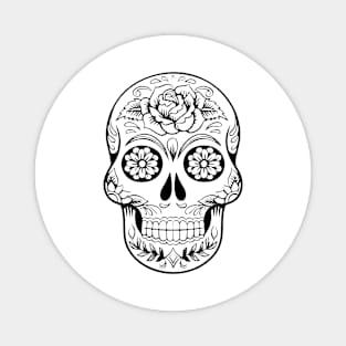 Floral skull design in black and white Magnet